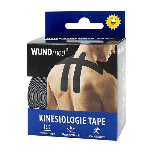 Kinesiologisches Tape, 5 cm x 5 m, Farbe: Schwarz.